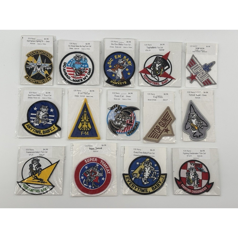 US Navy Patch Collection Aviation F-14 TOMCAT Top Gun Iron On Lot of 14 Patches
